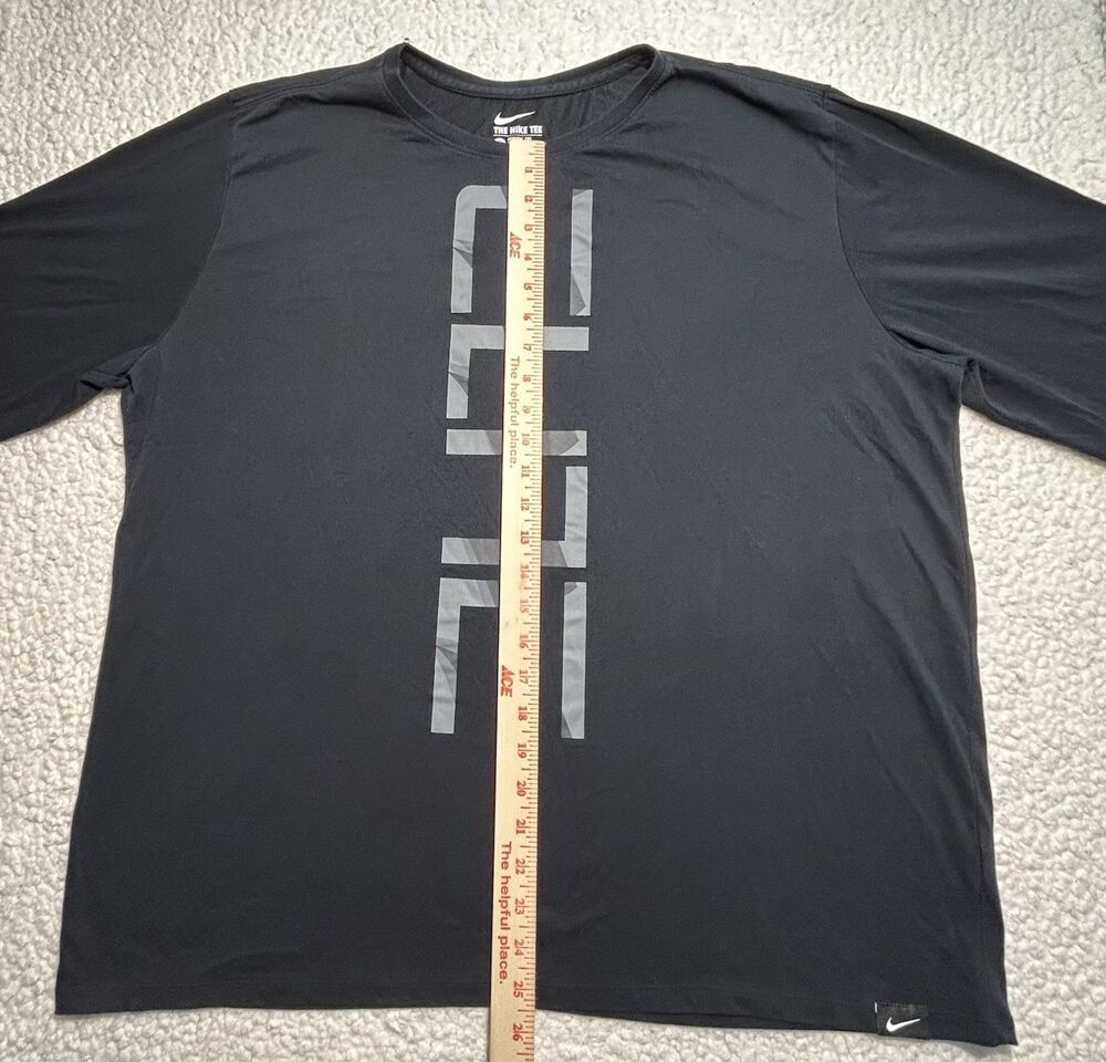 Nike The Nike Tee Long Sleeve Athletic Cut Men's Crew Neck Graphic Black XXL